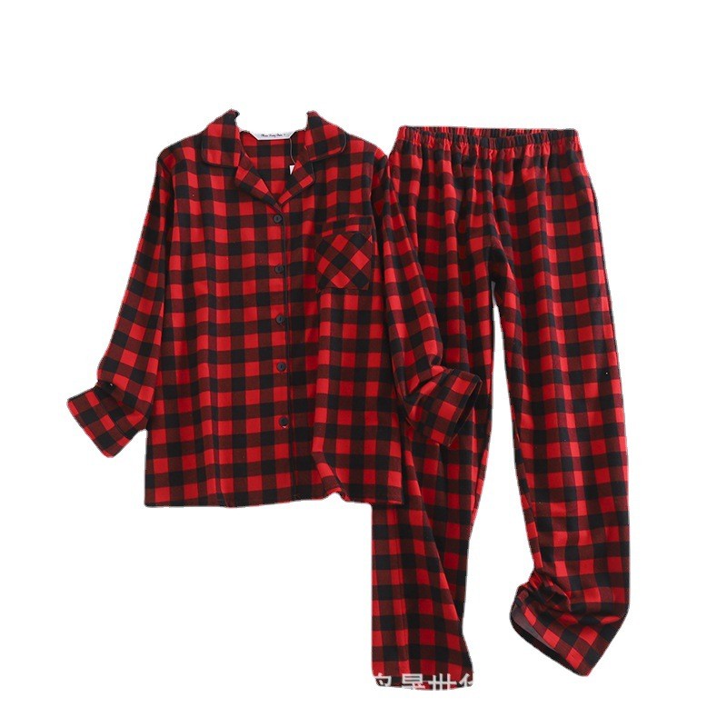 Checkered Pure Cotton Women's Pajamas Set Home Clothing