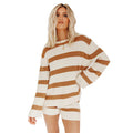 Striped Stitching Loose Sweater Women Shorts Two-piece Suit