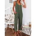 Solid Color Buttoned Pocket Casual Vest Jumpsuit Women's Clothing
