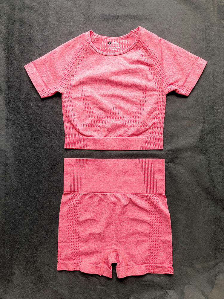 Quick-Drying Short-Sleeved Fitness Clothes Cross-Border Seamless Yoga Clothes High Waist Sports Shorts Yoga Suit Women