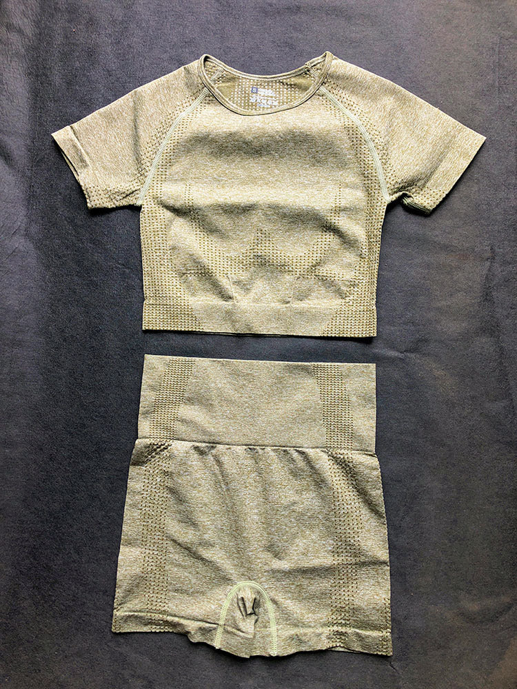 Quick-Drying Short-Sleeved Fitness Clothes Cross-Border Seamless Yoga Clothes High Waist Sports Shorts Yoga Suit Women