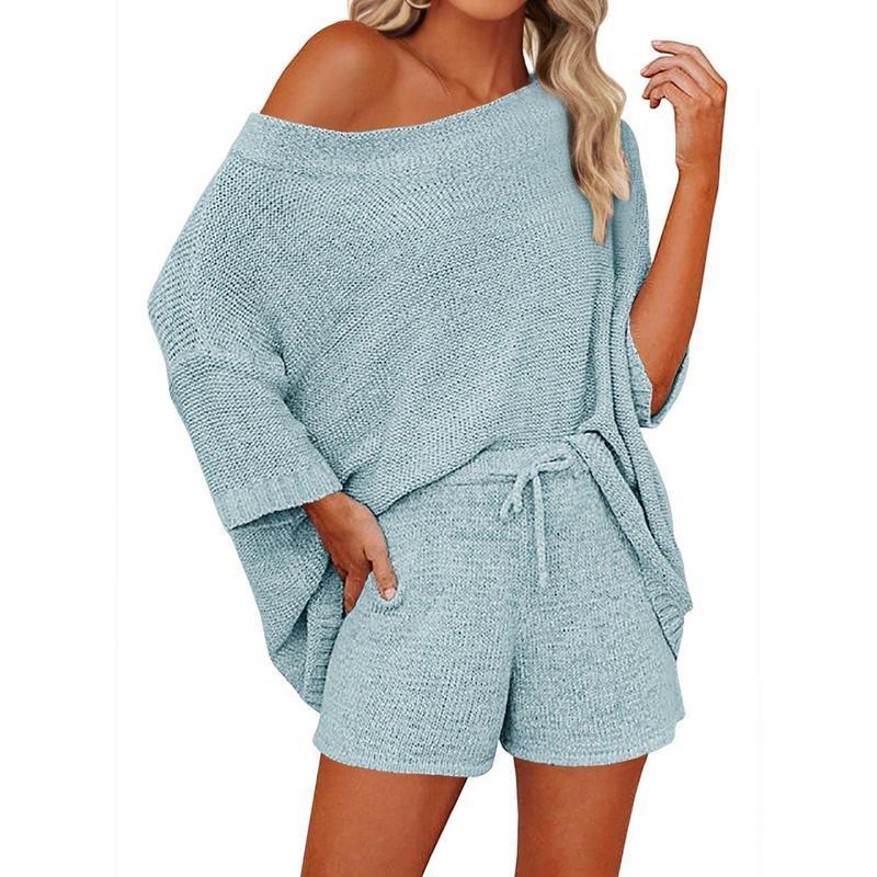 Women's 2 Piece Outfits Sweater Sets Off Shoulder Knit Top