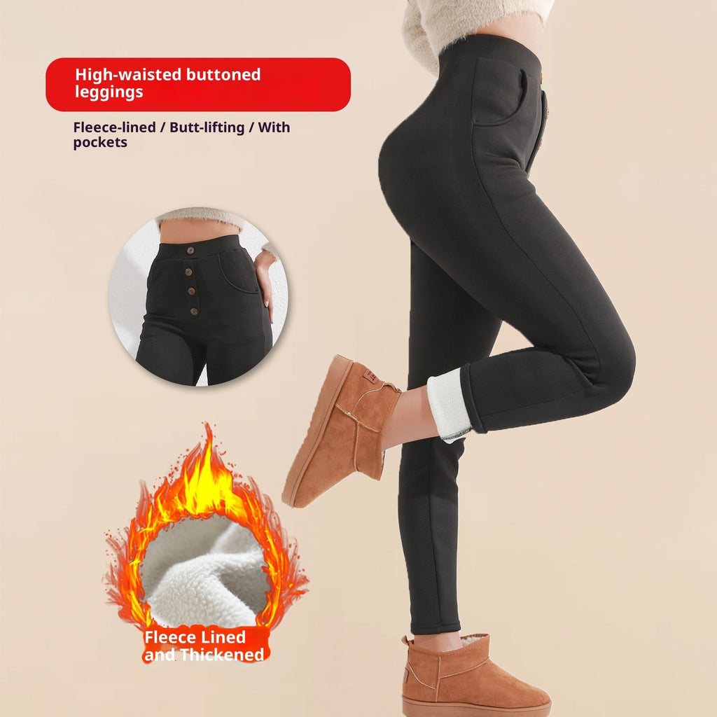 Women's Thick Leggings High Waist Button Casual