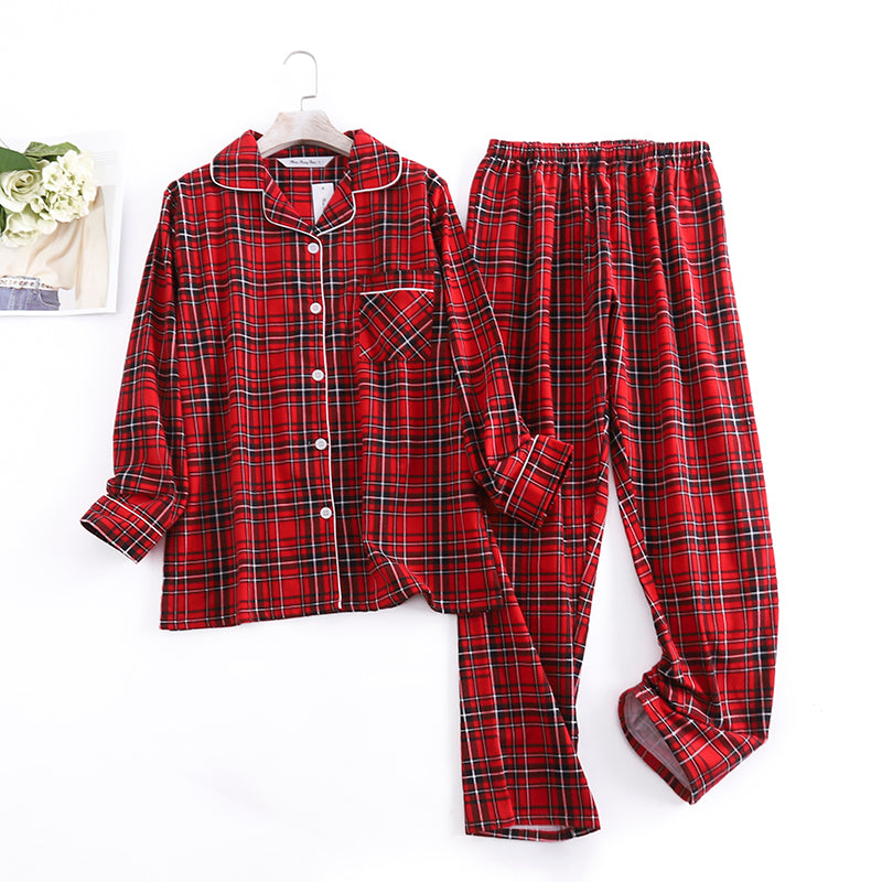Checkered Pure Cotton Women's Pajamas Set Home Clothing
