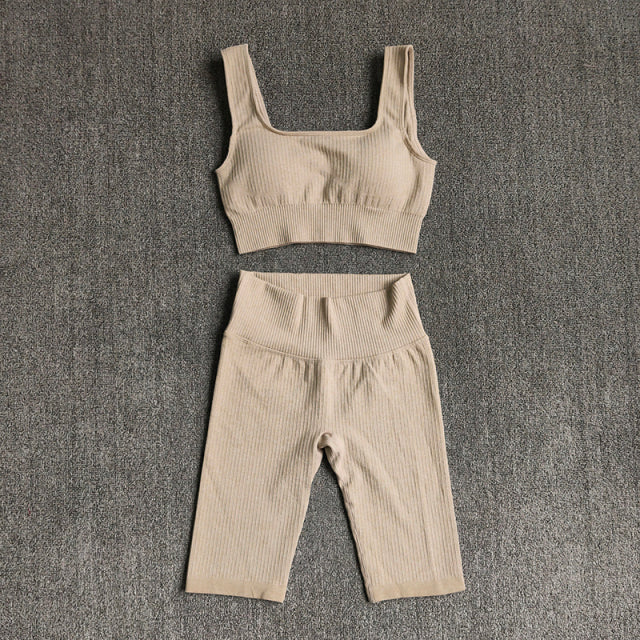 Seamless Women Yoga Set Sports Bra Shorts