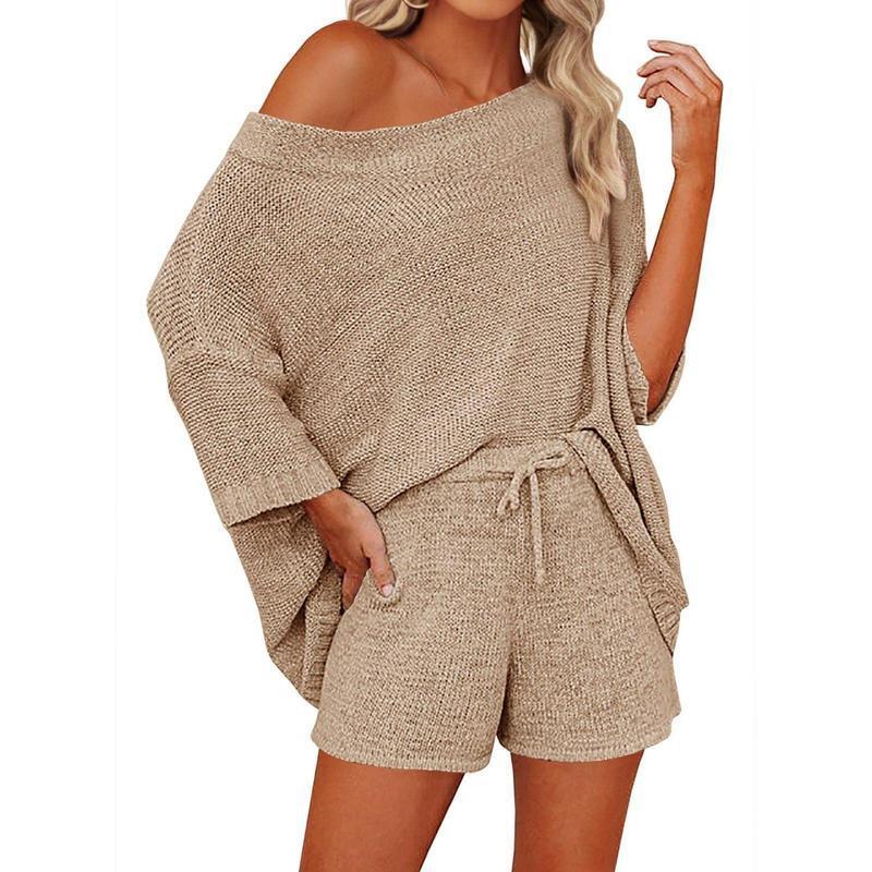 Women's 2 Piece Outfits Sweater Sets Off Shoulder Knit Top