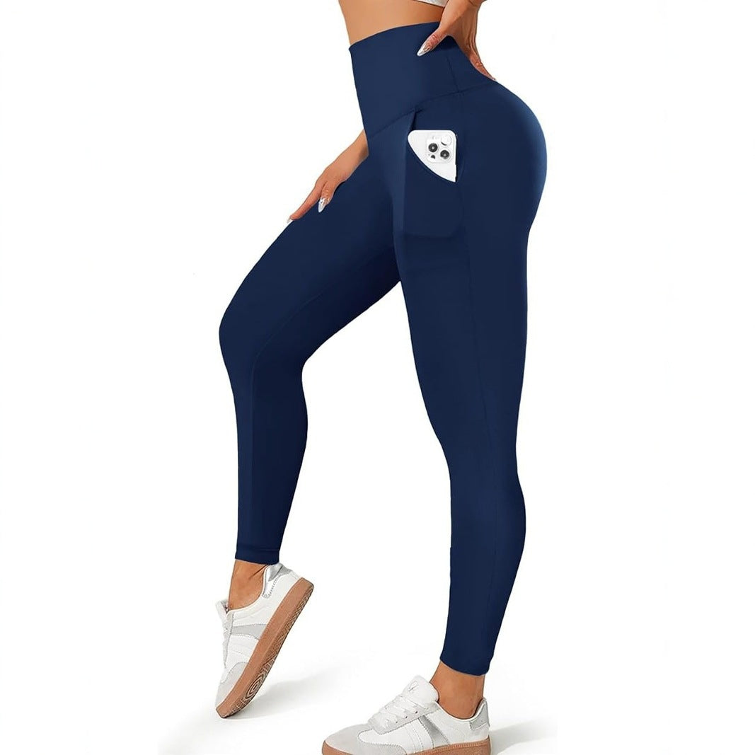 Women's Pocket Soft Belly Contracting High Elastic Slim High Waist Leggings