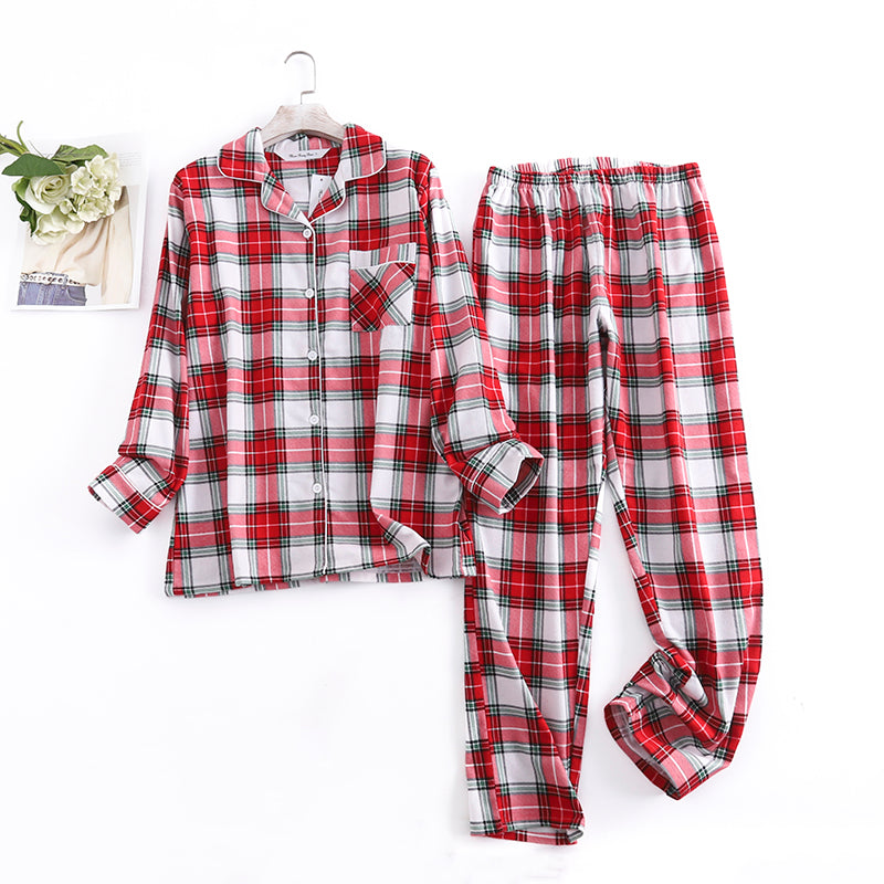 Checkered Pure Cotton Women's Pajamas Set Home Clothing
