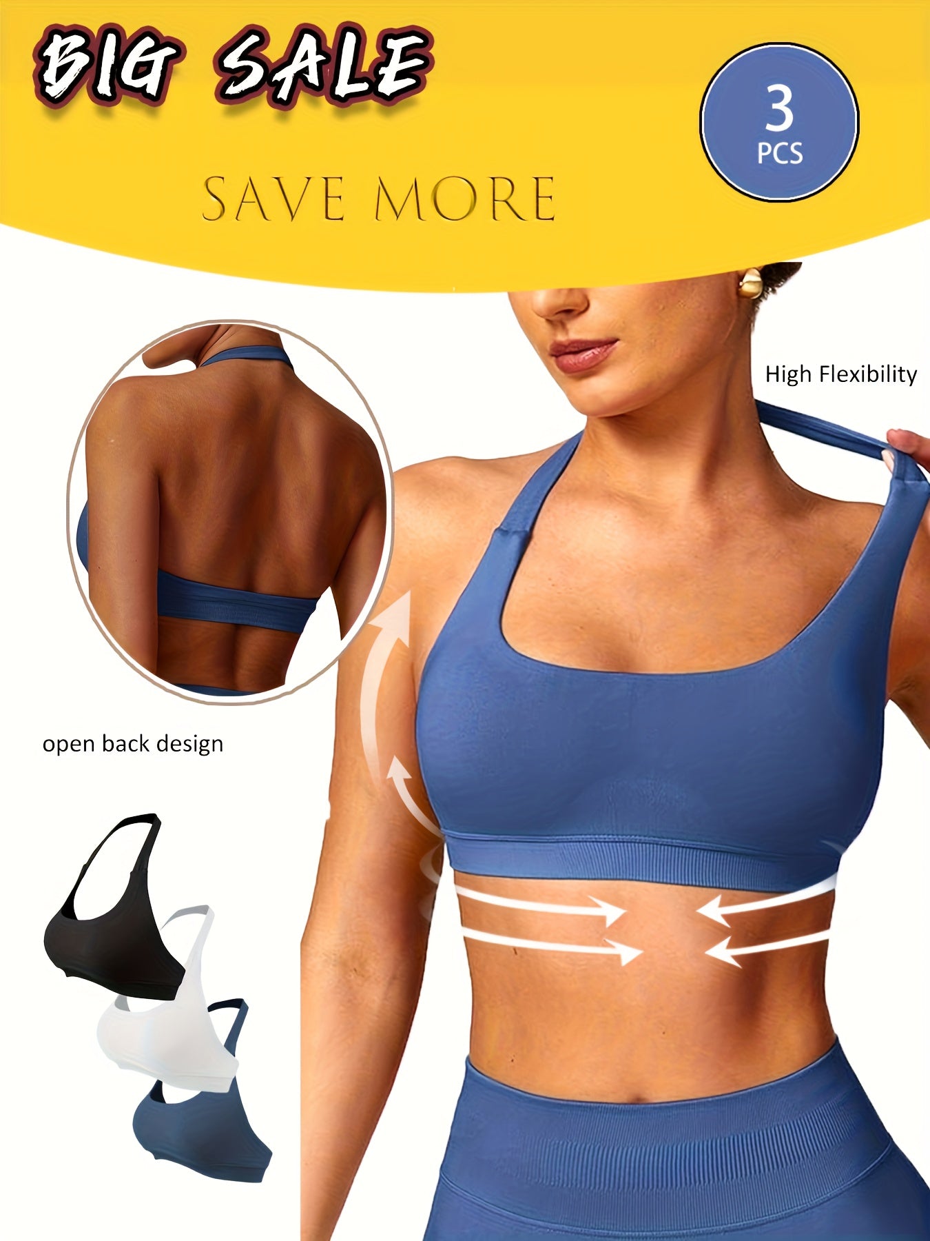 3-Pack Yoga Bras - Breathable & Seamless