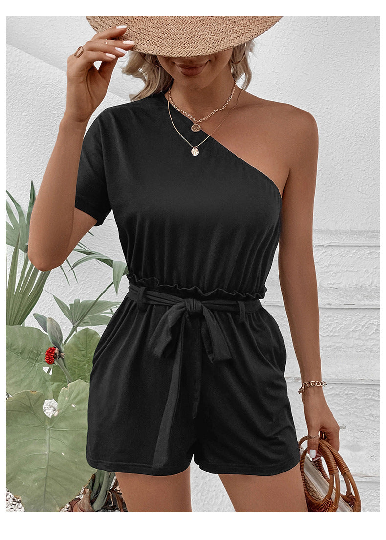 Women's Clothing Casual Shoulder Solid Color One-piece Shorts