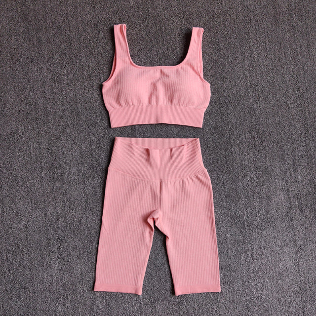 Seamless Women Yoga Set Sports Bra Shorts