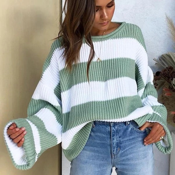 Women's sweater women's striped colorblock sweater