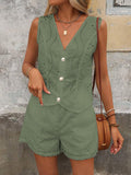 Solid Color Casual V-neck Vest Button Shorts Suit Women