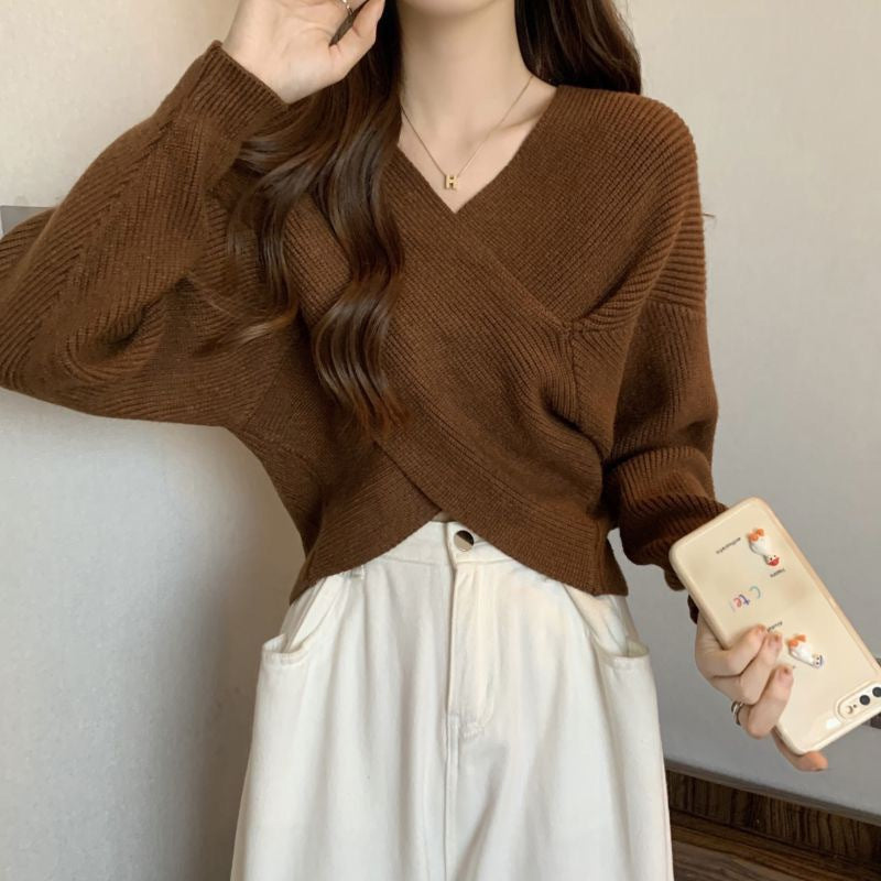 Loose Cross Sweater Women's Off-shoulder Sweater Top