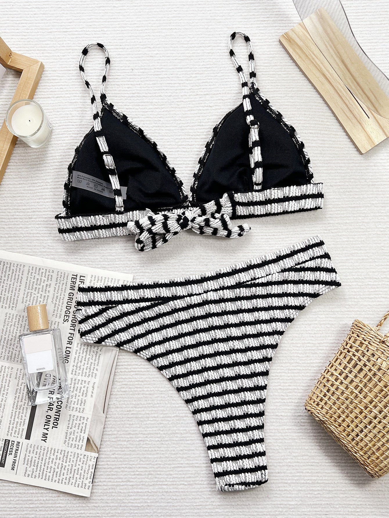 Women's Seperated Swimwear Black And White Contrast Color Bikini
