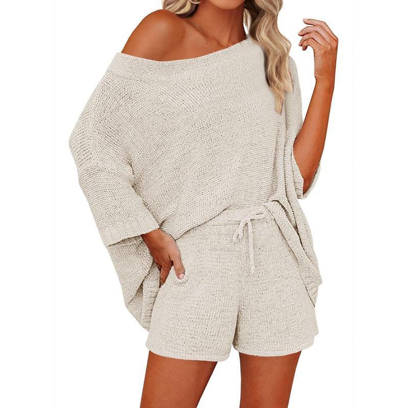 Women's 2 Piece Outfits Sweater Sets Off Shoulder Knit Top