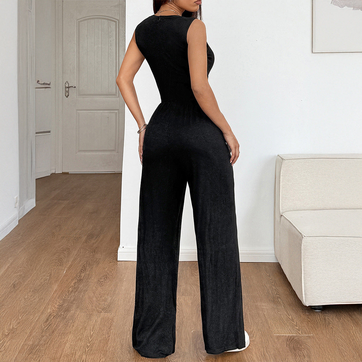 Hot Girl Style Waist-tied Solid Color Jumpsuit Women's Clothing