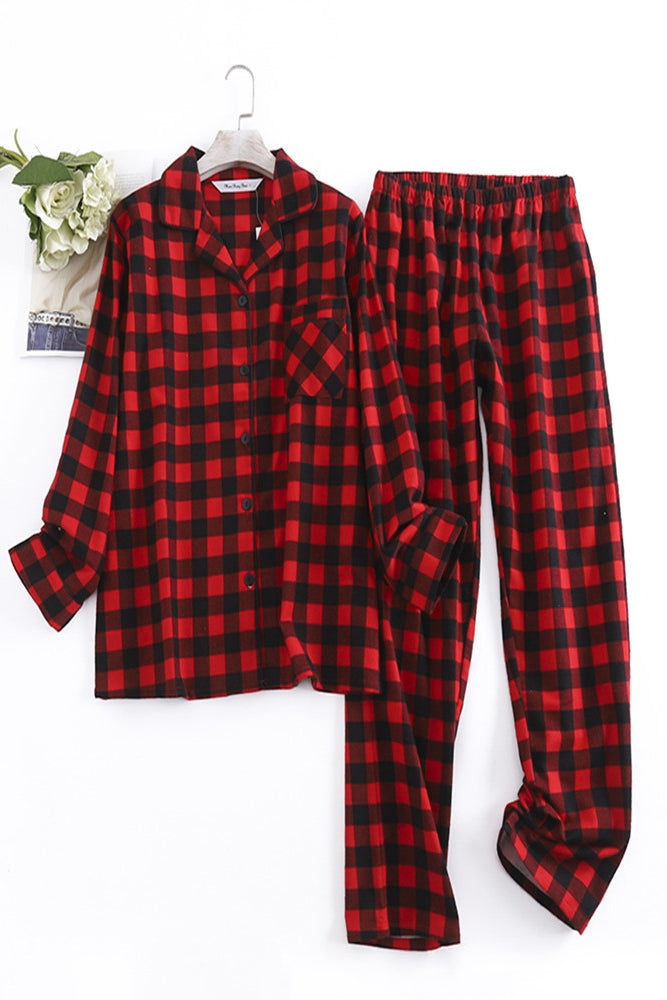 Checkered Pure Cotton Women's Pajamas Set Home Clothing