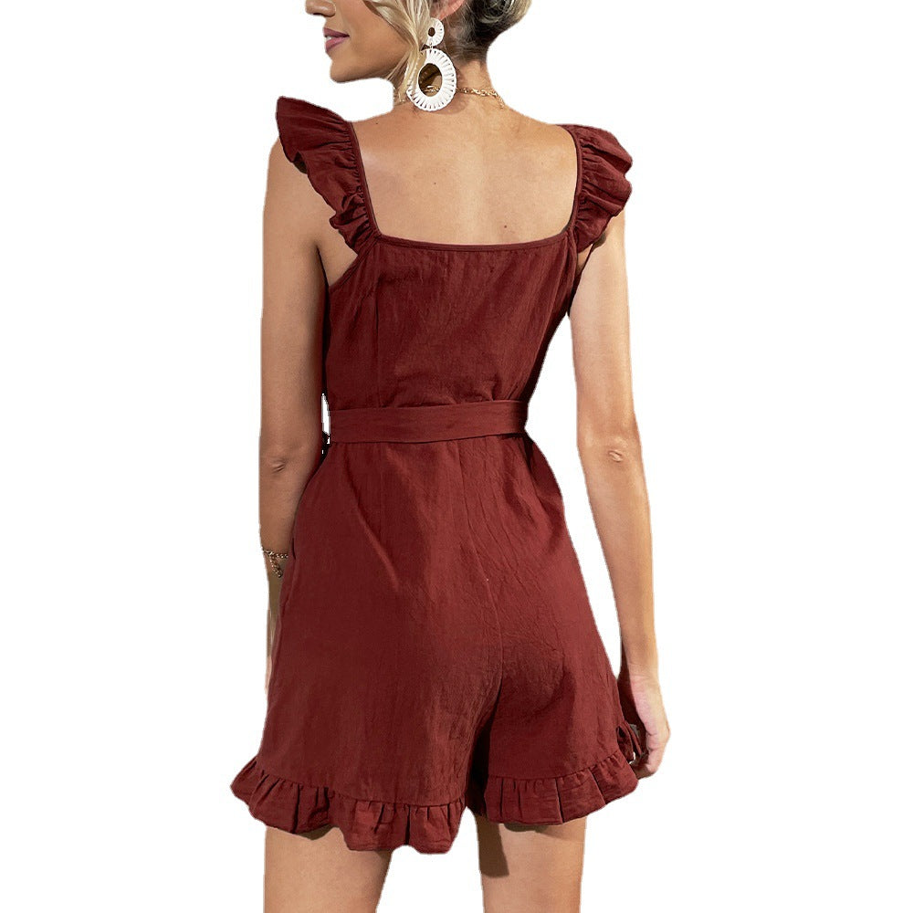 Women's Body Pants Shorts Flying Sleeves Bow Jumpsuit Women