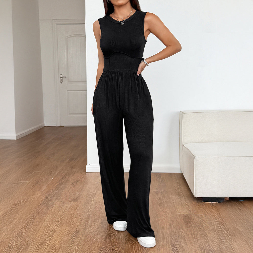 Hot Girl Style Waist-tied Solid Color Jumpsuit Women's Clothing
