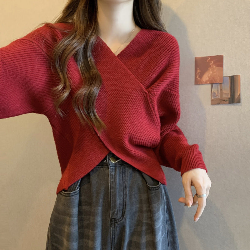 Loose Cross Sweater Women's Off-shoulder Sweater Top