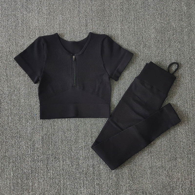 Front Zipper Sports Short Sleeve High Waist Yoga Pants Seamless Vest Fitness Cross-border Yoga Clothes Yoga Suit Women