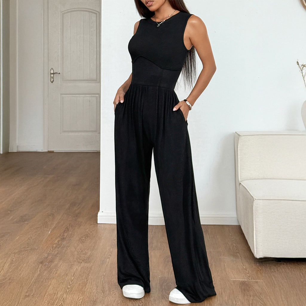 Hot Girl Style Waist-tied Solid Color Jumpsuit Women's Clothing