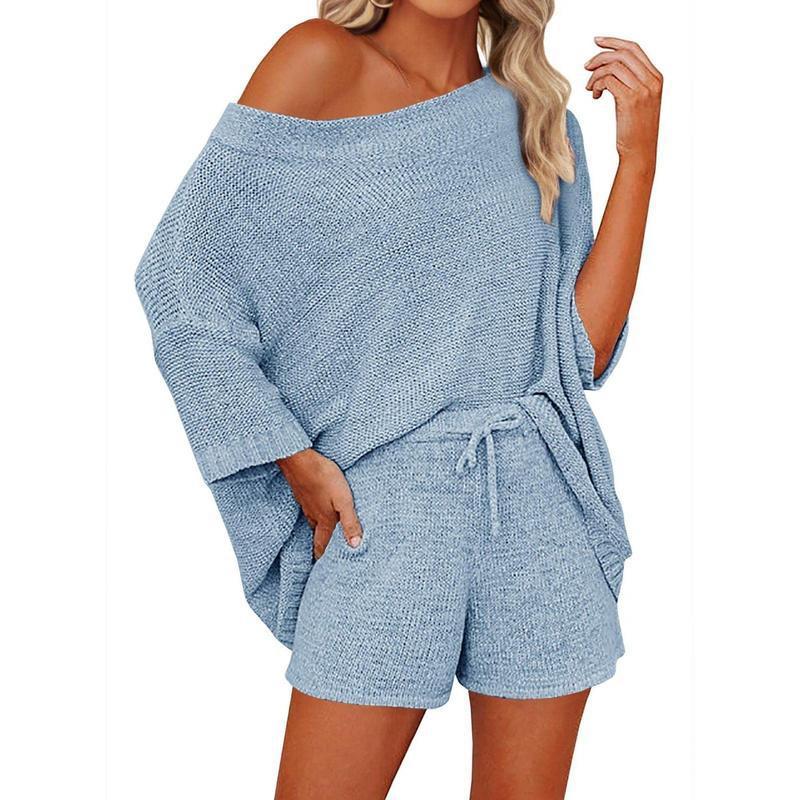 Women's 2 Piece Outfits Sweater Sets Off Shoulder Knit Top