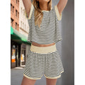 Women Summer 2 Piece Lounge Sets Striped Short Sleeve Tee Shirts Loungewear Shorts Set