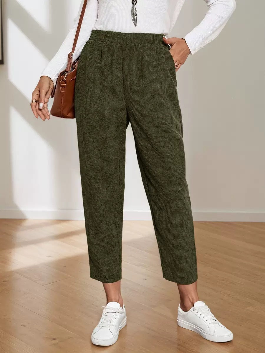 Corduroy Pocket High-waist Solid Color Straight Casual Pants